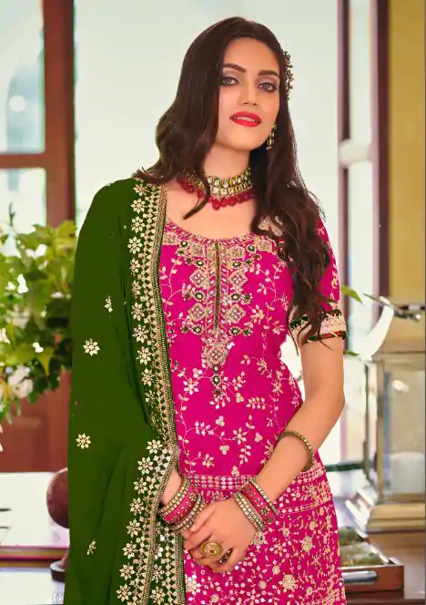 DS 1364 Pink Color Faux Georgette Embroidery Work Salwar Suit Wedding, Party, Festive, Events Expected Delivery 4-6 Working Days @ 2299/- | Jump Suits, Casual Suits, Creative suits, Designer Suits, Palazzo Suits, Party Wear Suits, Patiala Suits, Salwar suit, Straight Suits