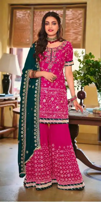 DS 1364 Pink Color Faux Georgette Embroidery Work Salwar Suit Wedding, Party, Festive, Events Expected Delivery 4-6 Working Days @ 2299/- | Jump Suits, Casual Suits, Creative suits, Designer Suits, Palazzo Suits, Party Wear Suits, Patiala Suits, Salwar suit, Straight Suits
