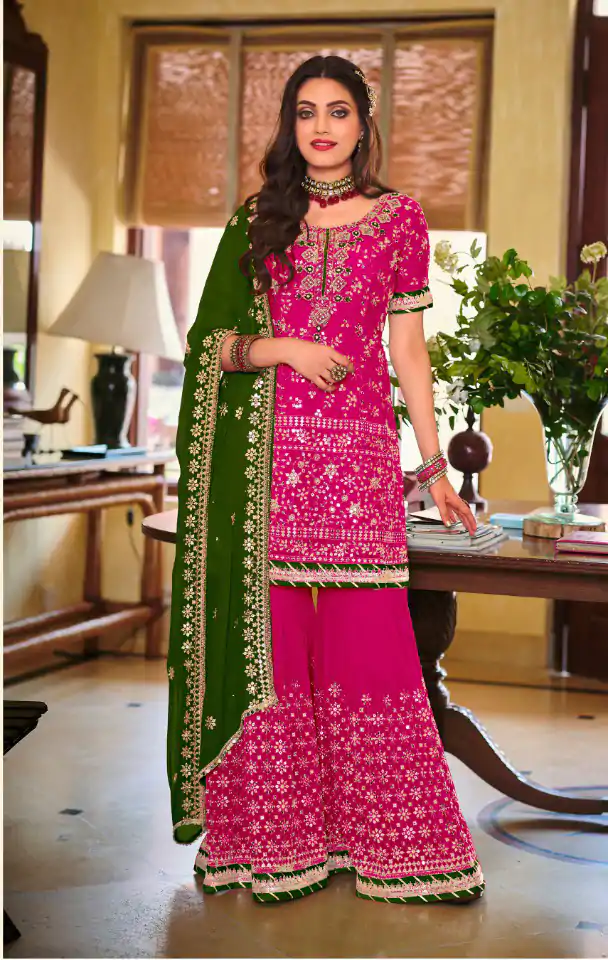 DS 1364 Pink Color Faux Georgette Embroidery Work Salwar Suit Wedding, Party, Festive, Events Expected Delivery 4-6 Working Days @ 2299/- | Jump Suits, Casual Suits, Creative suits, Designer Suits, Palazzo Suits, Party Wear Suits, Patiala Suits, Salwar suit, Straight Suits