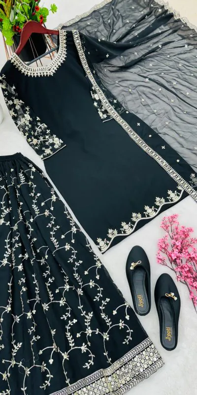 SRK 5135 Black Color Georgette Embroidery Sequence Salwar Suit Wedding, Party, Festive, Events Expected Delivery 4-6 Working Days @ 1999/- | Jump Suits, Casual Suits, Creative suits, Designer Suits, Palazzo Suits, Party Wear Suits, Patiala Suits, Salwar suit, Straight Suits