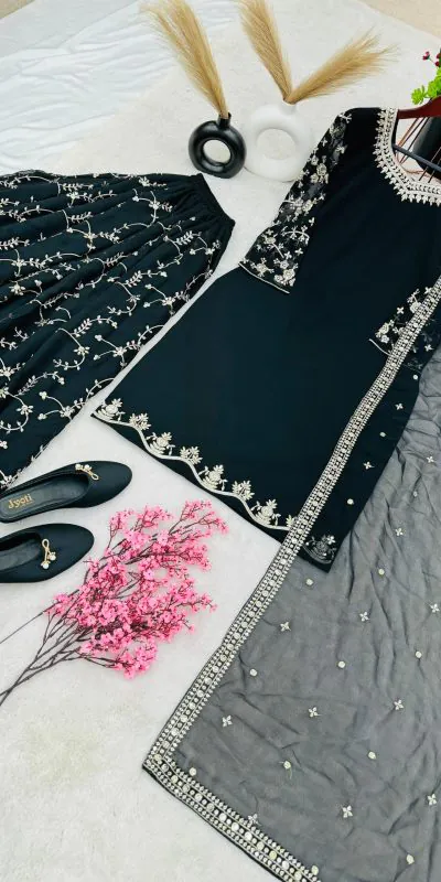 SRK 5135 Black Color Georgette Embroidery Sequence Salwar Suit Wedding, Party, Festive, Events Expected Delivery 4-6 Working Days @ 1999/- | Jump Suits, Casual Suits, Creative suits, Designer Suits, Palazzo Suits, Party Wear Suits, Patiala Suits, Salwar suit, Straight Suits