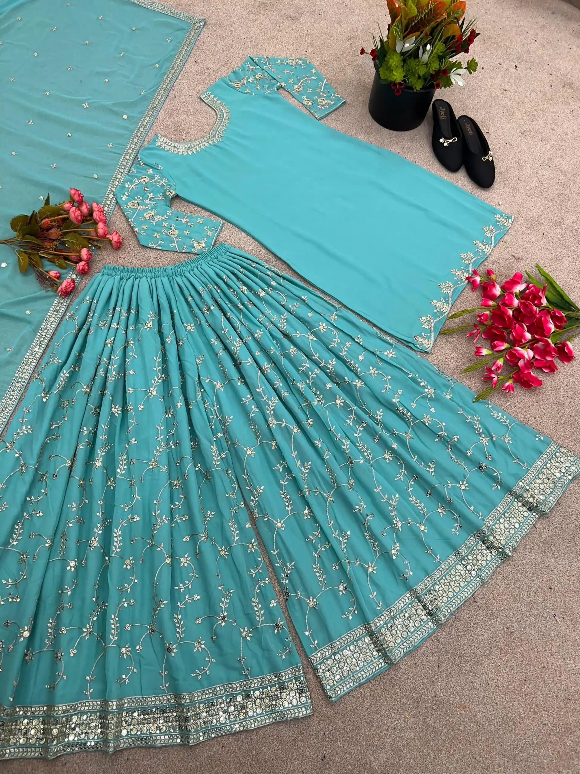SRK 5135 Blue Color Georgette Embroidery Sequence Salwar Suit Wedding, Party, Festive, Events Expected Delivery 4-6 Working Days @ 1999/- | Jump Suits, Casual Suits, Creative suits, Designer Suits, Palazzo Suits, Party Wear Suits, Patiala Suits, Salwar suit, Straight Suits