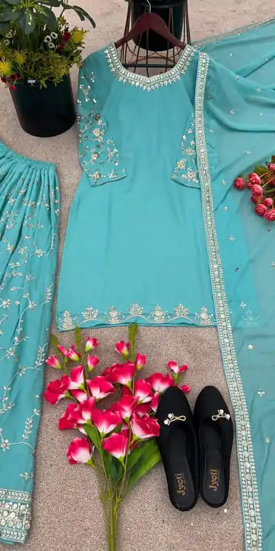SRK 5135 Blue Color Georgette Embroidery Sequence Salwar Suit Wedding, Party, Festive, Events Expected Delivery 4-6 Working Days @ 1999/- | Jump Suits, Casual Suits, Creative suits, Designer Suits, Palazzo Suits, Party Wear Suits, Patiala Suits, Salwar suit, Straight Suits