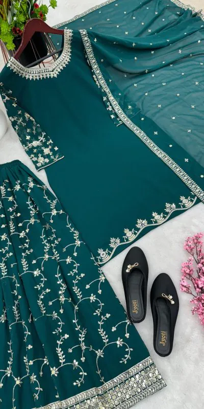 SRK 5135 Peacock Green Color Georgette Embroidery Sequence Salwar Suit Wedding, Party, Festive, Events Expected Delivery 4-6 Working Days @ 1999/- | Jump Suits, Casual Suits, Creative suits, Designer Suits, Palazzo Suits, Party Wear Suits, Patiala Suits, Salwar suit, Straight Suits