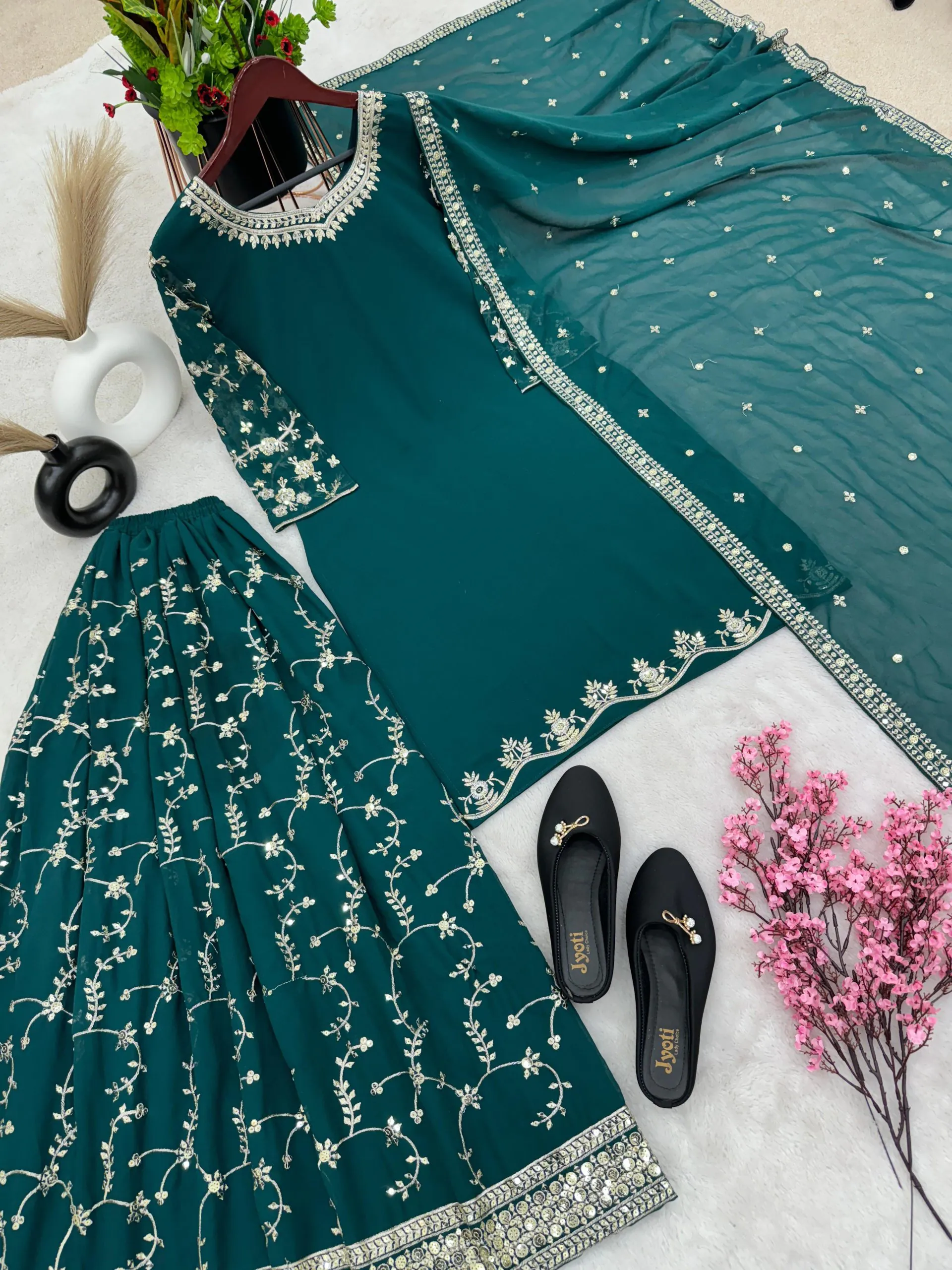 SRK 5135 Peacock Green Color Georgette Embroidery Sequence Salwar Suit Wedding, Party, Festive, Events Expected Delivery 4-6 Working Days @ 1999/- | Jump Suits, Casual Suits, Creative suits, Designer Suits, Palazzo Suits, Party Wear Suits, Patiala Suits, Salwar suit, Straight Suits
