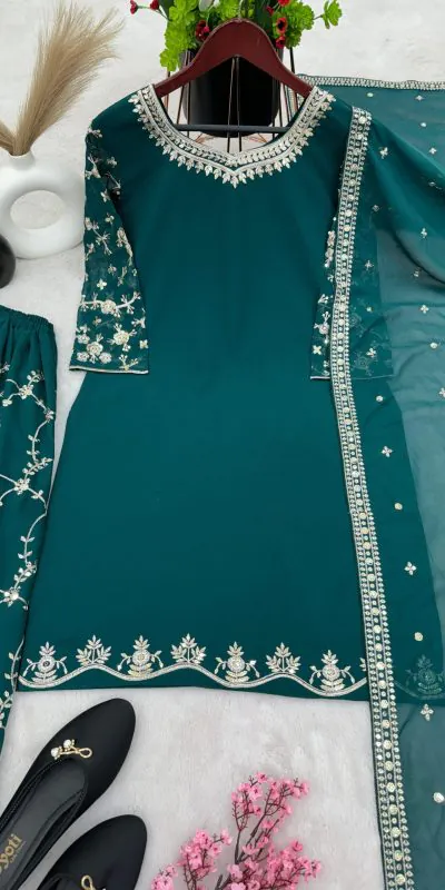 SRK 5135 Peacock Green Color Georgette Embroidery Sequence Salwar Suit Wedding, Party, Festive, Events Expected Delivery 4-6 Working Days @ 1999/- | Jump Suits, Casual Suits, Creative suits, Designer Suits, Palazzo Suits, Party Wear Suits, Patiala Suits, Salwar suit, Straight Suits