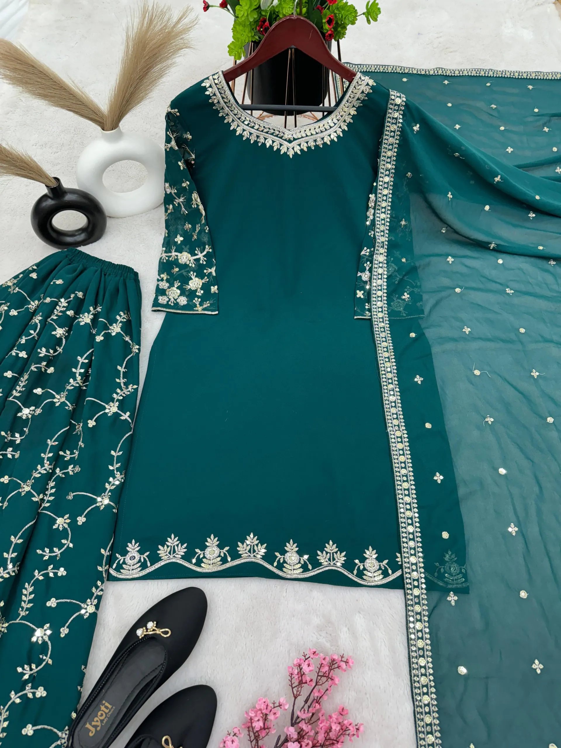 SRK 5135 Peacock Green Color Georgette Embroidery Sequence Salwar Suit Wedding, Party, Festive, Events Expected Delivery 4-6 Working Days @ 1999/- | Jump Suits, Casual Suits, Creative suits, Designer Suits, Palazzo Suits, Party Wear Suits, Patiala Suits, Salwar suit, Straight Suits