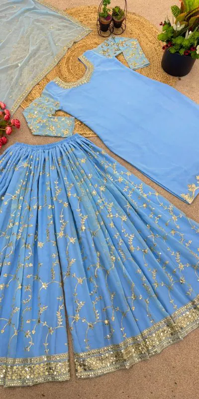 SRK 5135 Sky Blue Color Georgette Embroidery Sequence Salwar Suit Wedding, Party, Festive, Events Expected Delivery 4-6 Working Days @ 1999/- | Jump Suits, Casual Suits, Creative suits, Designer Suits, Palazzo Suits, Party Wear Suits, Patiala Suits, Salwar suit, Straight Suits
