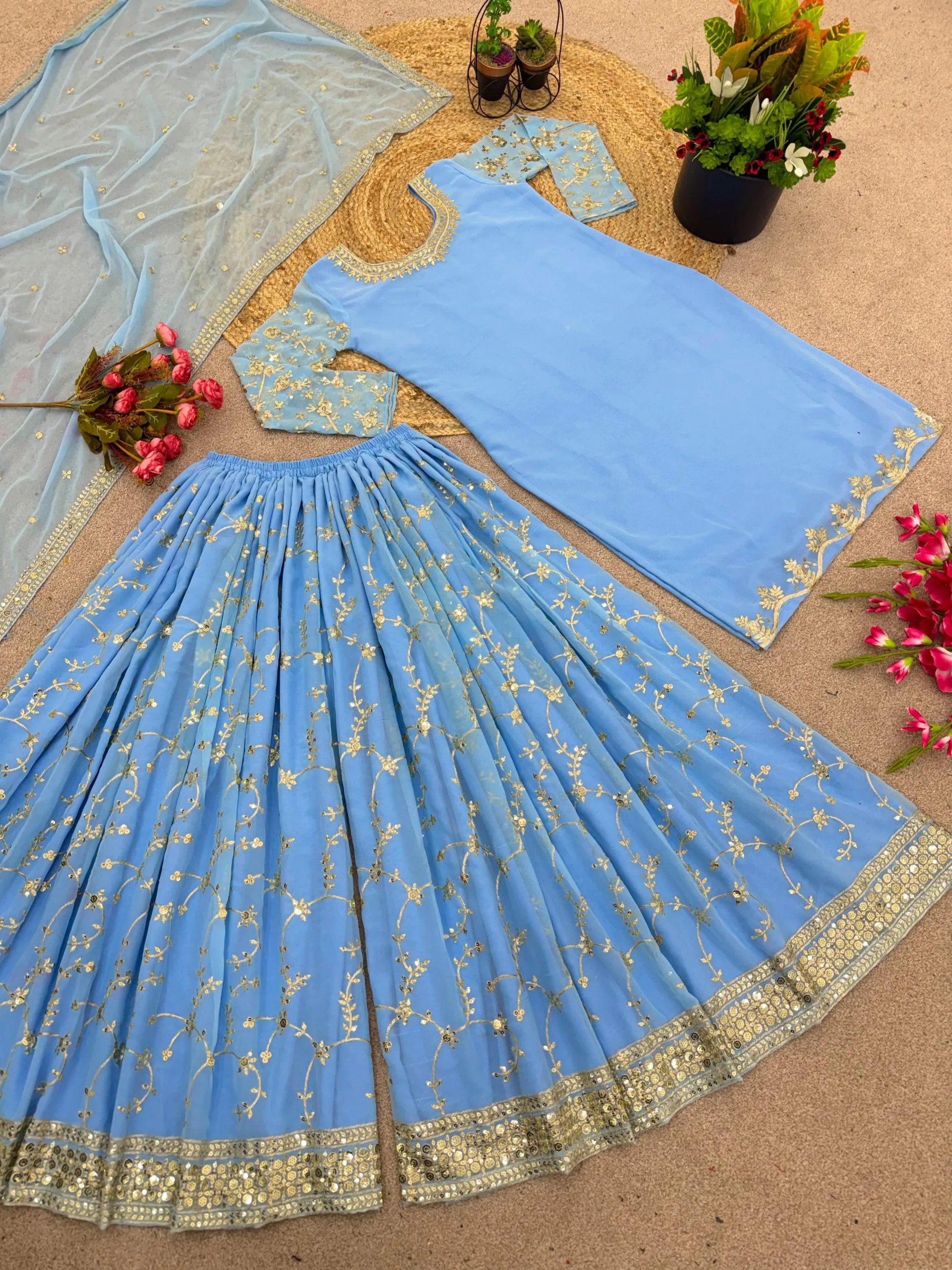 SRK 5135 Sky Blue Color Georgette Embroidery Sequence Salwar Suit Wedding, Party, Festive, Events Expected Delivery 4-6 Working Days @ 1999/- | Jump Suits, Casual Suits, Creative suits, Designer Suits, Palazzo Suits, Party Wear Suits, Patiala Suits, Salwar suit, Straight Suits