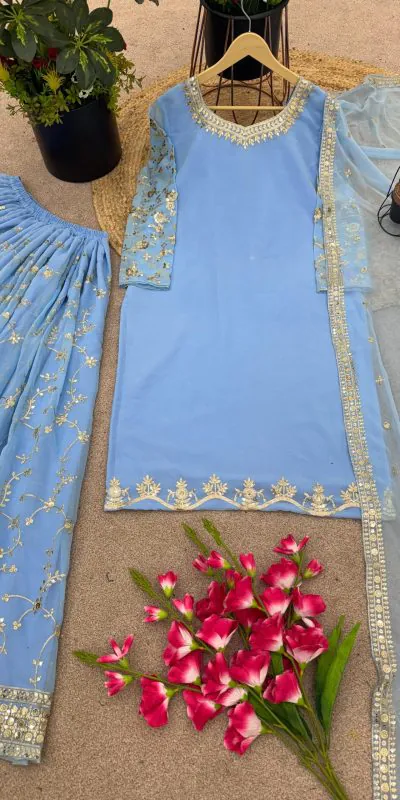 SRK 5135 Sky Blue Color Georgette Embroidery Sequence Salwar Suit Wedding, Party, Festive, Events Expected Delivery 4-6 Working Days @ 1999/- | Jump Suits, Casual Suits, Creative suits, Designer Suits, Palazzo Suits, Party Wear Suits, Patiala Suits, Salwar suit, Straight Suits