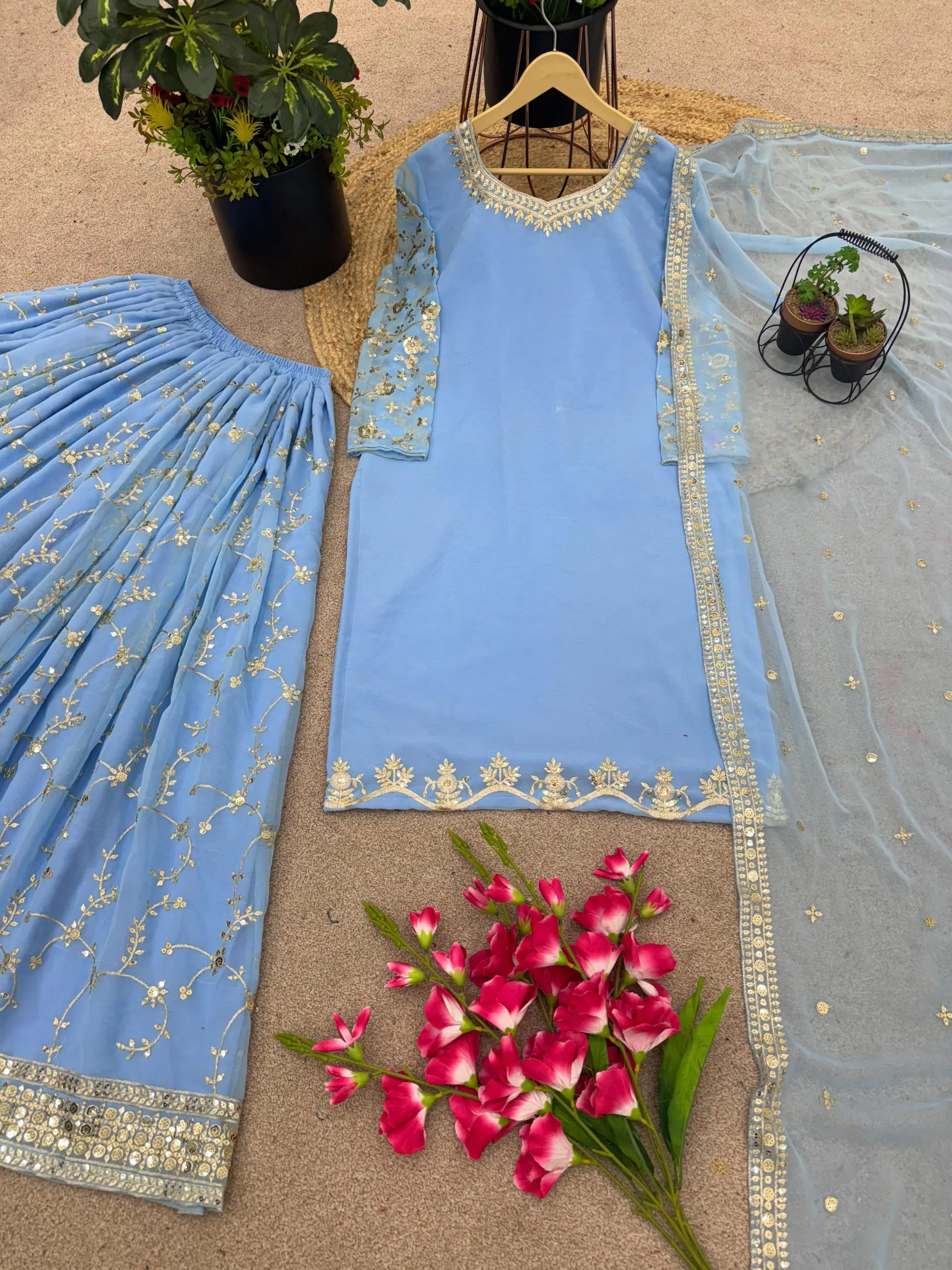 SRK 5135 Sky Blue Color Georgette Embroidery Sequence Salwar Suit Wedding, Party, Festive, Events Expected Delivery 4-6 Working Days @ 1999/- | Jump Suits, Casual Suits, Creative suits, Designer Suits, Palazzo Suits, Party Wear Suits, Patiala Suits, Salwar suit, Straight Suits