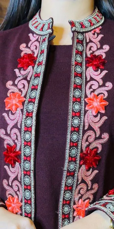 KD 1441 Wine Color Rayon Chain-Stitch Work Salwar Suit With Shrug Casual, Party, Festive, Events Etc.  Expected Delivery 4-6 Working Days @2099/- | Jump Suits, Casual Suits, Creative suits, Designer Suits, Palazzo Suits, Party Wear Suits, Patiala Suits, Salwar suit, Straight Suits