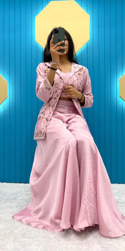 LG 1798 Baby Pink Color Fiona Silk Koti / Blazer Sequence Embroidery Salwar Suit Casual, Wedding, Festive, Events Expected Delivery 4-6 Working Days @1949/- | Jump Suits, Casual Suits, Creative suits, Designer Suits, Palazzo Suits, Party Wear Suits, Patiala Suits, Salwar suit, Straight Suits
