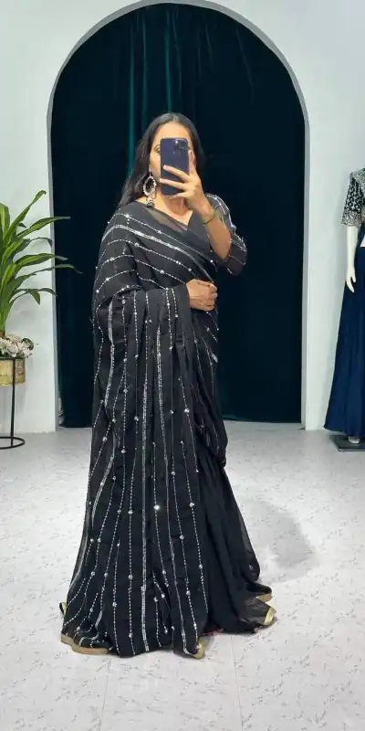 ST 1035 Black Color Georgette Embroidery Moti Work Lehenga Saree Casual, Wedding, Party, Festive, Events Etc. Expected Delivery 4-6 Working Days @2049/- | Bollywood Lehenga, Creative Lehenga, Designer Lehenga, Embroidered Lehenga, Lehenga, Party Wear Lehenga