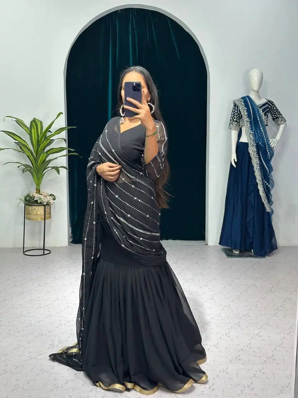 ST 1035 Black Color Georgette Embroidery Moti Work Lehenga Saree Casual, Wedding, Party, Festive, Events Etc. Expected Delivery 4-6 Working Days @2049/- | Bollywood Lehenga, Creative Lehenga, Designer Lehenga, Embroidered Lehenga, Lehenga, Party Wear Lehenga