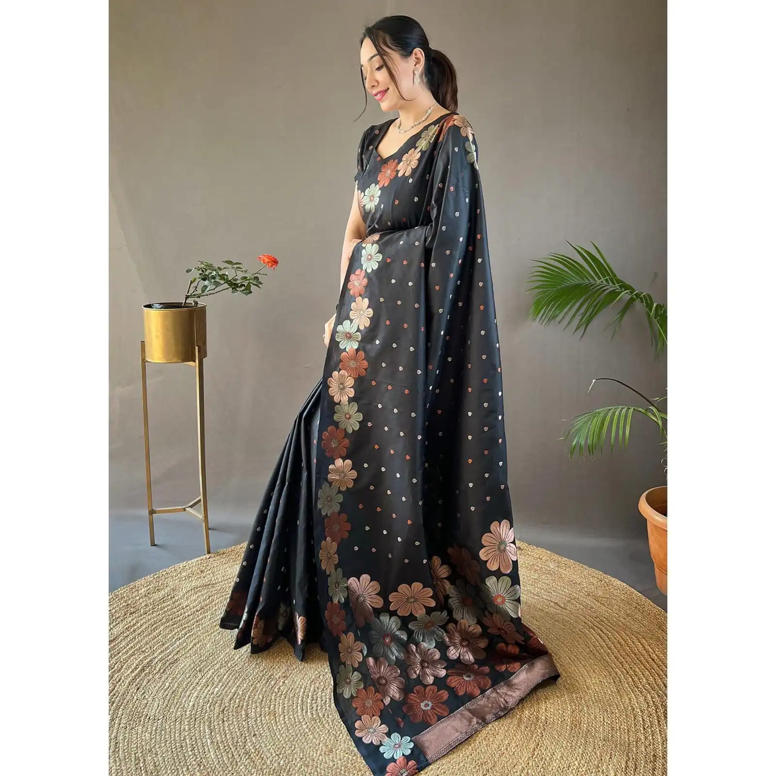 DDF 127 Black Color Soft Lichi Silk Ordinary Design Rich Pallu Saree Casual, Party Wear, Events, Festivals Etc. Expected Delivery 4-6 Working Days 1499/- | Bollywood Sarees, Creative Sarees, Designer Sarees, Embroidered Sarees, Ethnic Saree, Modern Digital sarees, Party Wear Sarees, Sarees