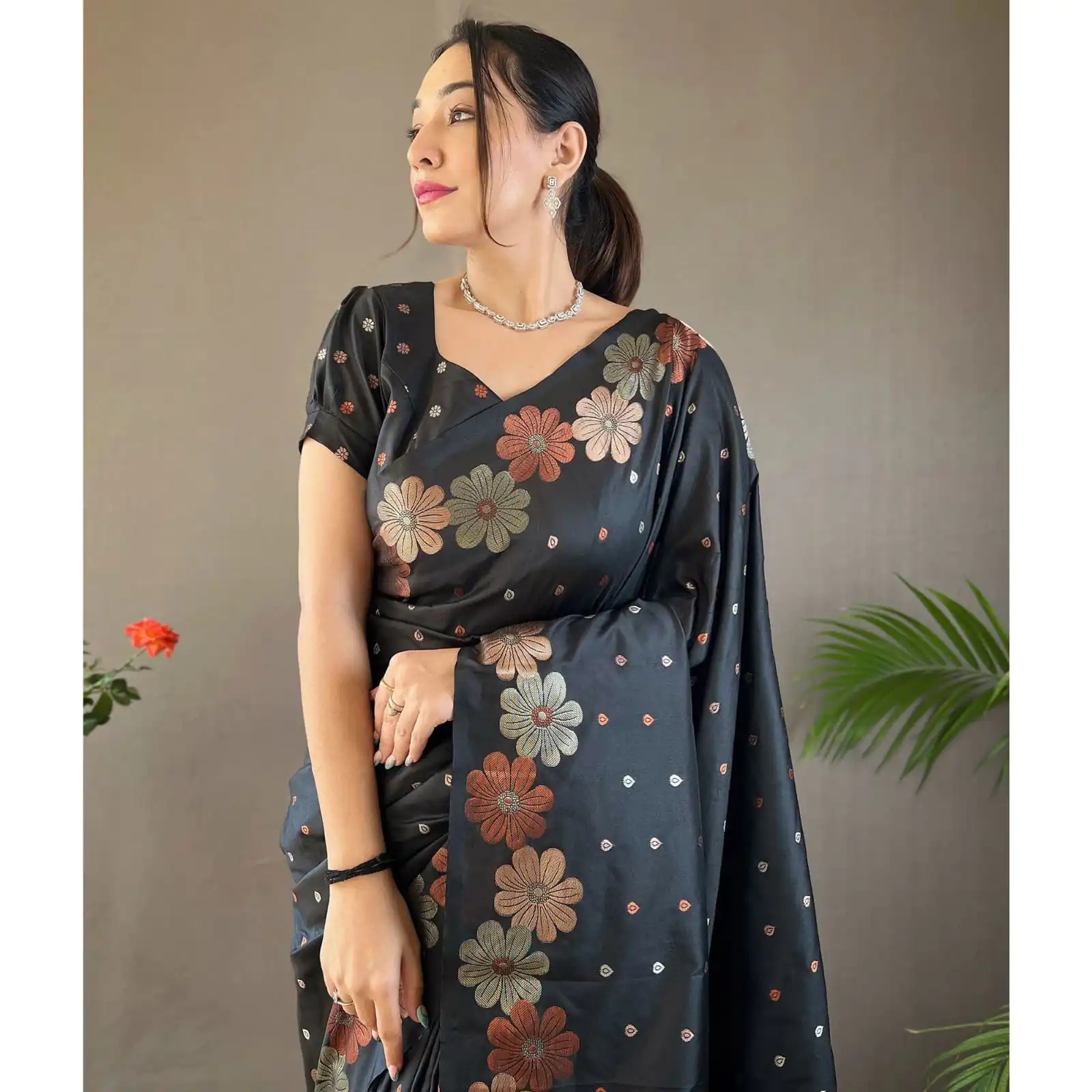 DDF 127 Black Color Soft Lichi Silk Ordinary Design Rich Pallu Saree Casual, Party Wear, Events, Festivals Etc. Expected Delivery 4-6 Working Days 1499/- | Bollywood Sarees, Creative Sarees, Designer Sarees, Embroidered Sarees, Ethnic Saree, Modern Digital sarees, Party Wear Sarees, Sarees