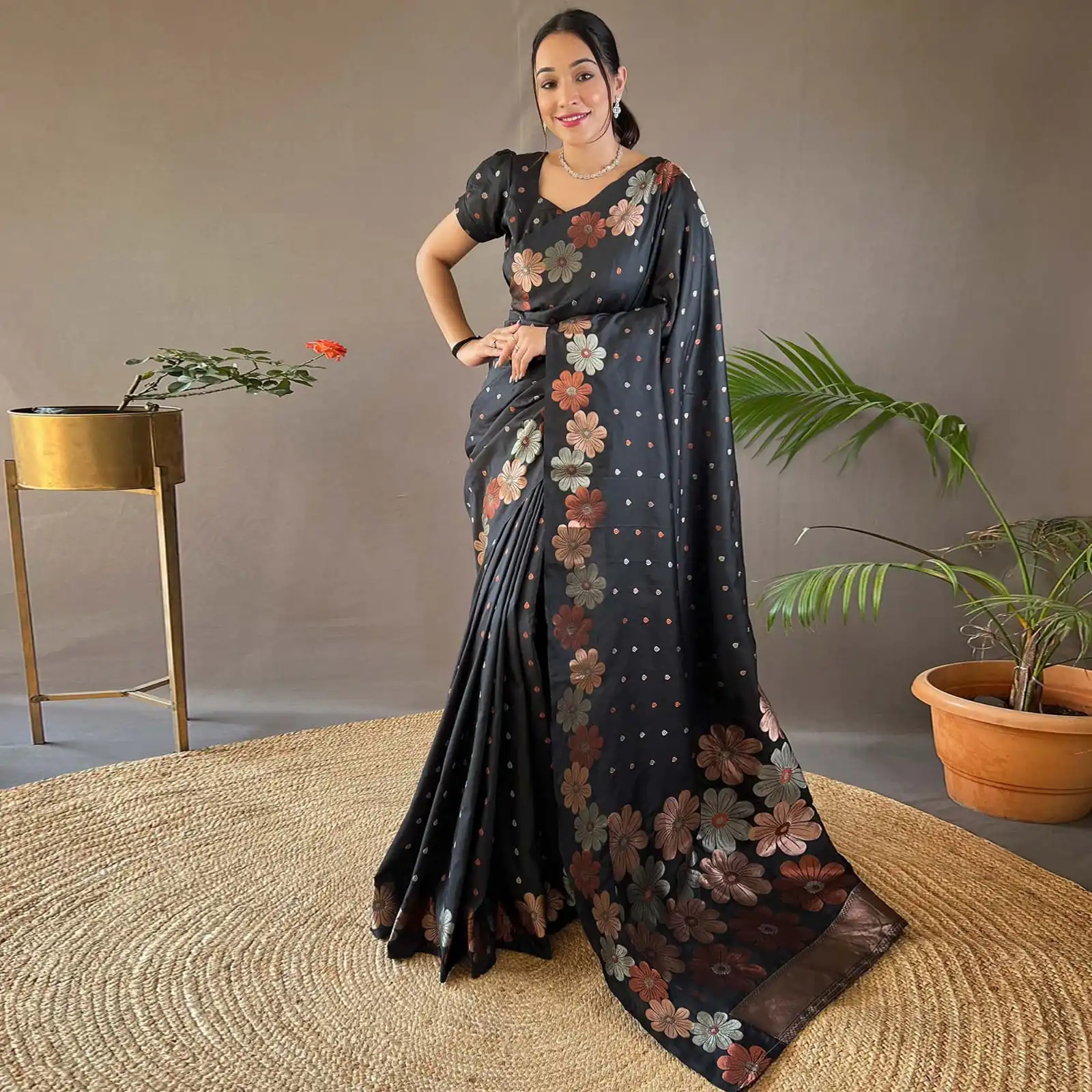 DDF 127 Black Color Soft Lichi Silk Ordinary Design Rich Pallu Saree Casual, Party Wear, Events, Festivals Etc. Expected Delivery 4-6 Working Days 1499/- | Bollywood Sarees, Creative Sarees, Designer Sarees, Embroidered Sarees, Ethnic Saree, Modern Digital sarees, Party Wear Sarees, Sarees