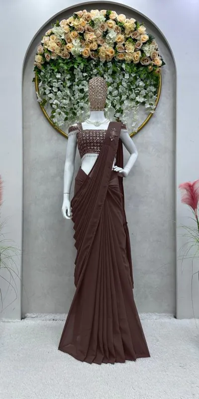 KD 446 Coffee Color Faux Georgette Ruffle Patch Work Saree Casual, Party, Wedding, Festive, Events Etc.  Expected Delivery  4-6 Working Days @1899/- Only | Bollywood Sarees, Creative Sarees, Designer Sarees, Embroidered Sarees, Ethnic Saree, Modern Digital sarees, Party Wear Sarees, Sarees