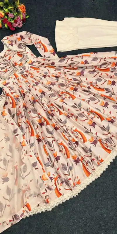 RTC 5616 Cream Color Chinon silk Digital Print real Mirror Work Kurti Casual, Wedding, Party, Festive, Events Etc. Expected Delivery 4-6 Working Days @1899/ | Bollywood Kurti, Creative Kurtis, Designer Kurti, Kurti, Party Wear Kurti, Selfie Kurti