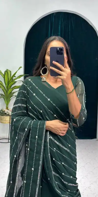 ST 1035 Green Color Georgette Embroidery Moti Work Lehenga Saree Casual, Wedding, Party, Festive, Events Etc. Expected Delivery 4-6 Working Days @2049/- | Bollywood Lehenga, Creative Lehenga, Designer Lehenga, Embroidered Lehenga, Lehenga, Party Wear Lehenga