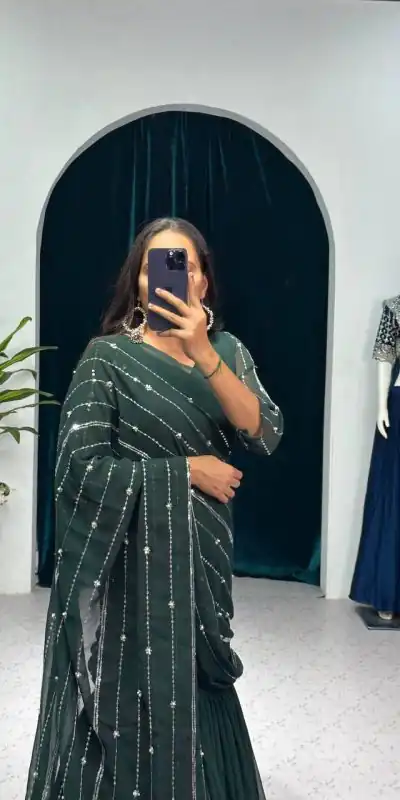 ST 1035 Green Color Georgette Embroidery Moti Work Lehenga Saree Casual, Wedding, Party, Festive, Events Etc. Expected Delivery 4-6 Working Days @2049/- | Bollywood Lehenga, Creative Lehenga, Designer Lehenga, Embroidered Lehenga, Lehenga, Party Wear Lehenga