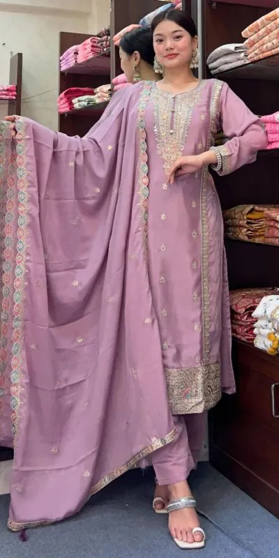 SRK 5148 Light Purple Color Pure Chinnon Silk Embroidery Sequence Salwar Suit Wedding, Party, Festive, Events Expected Delivery 4-6 Working Days @ 1950/- | Jump Suits, Casual Suits, Creative suits, Designer Suits, Palazzo Suits, Party Wear Suits, Patiala Suits, Salwar suit, Straight Suits