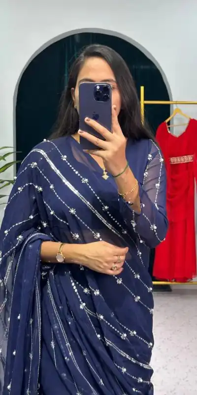 ST 1035 Navy Blue Color Georgette Embroidery Moti Work Lehenga Saree Casual, Wedding, Party, Festive, Events Etc. Expected Delivery 4-6 Working Days @2049/- | Bollywood Lehenga, Creative Lehenga, Designer Lehenga, Embroidered Lehenga, Lehenga, Party Wear Lehenga