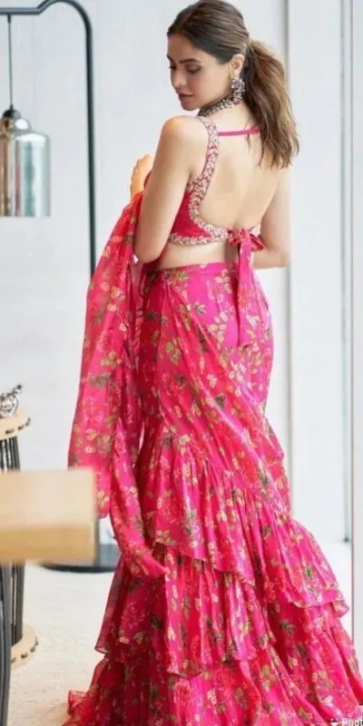 RC 233 Pink Color Georgette Silk Printed With Ruffle Layer Lehenga Choli Casual, Party Wedding, Festive, Events Etc. Delivery  4-6 Working Days 1999/- | Bollywood Lehenga, Creative Lehenga, Designer Lehenga, Embroidered Lehenga, Lehenga, Party Wear Lehenga