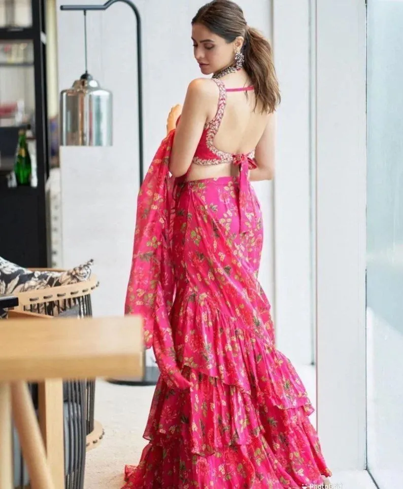 RC 233 Pink Color Georgette Silk Printed With Ruffle Layer Lehenga Choli Casual, Party Wedding, Festive, Events Etc. Delivery  4-6 Working Days 1999/- | Bollywood Lehenga, Creative Lehenga, Designer Lehenga, Embroidered Lehenga, Lehenga, Party Wear Lehenga