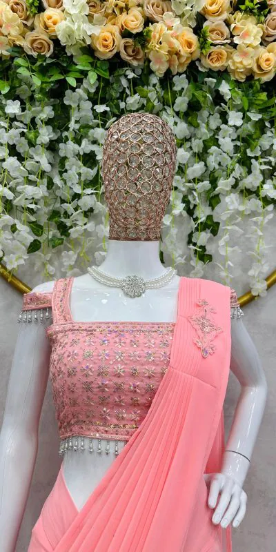 KD 446 Salmon Pink  Color Faux Georgette Ruffle Patch Work Saree Casual, Party, Wedding, Festive, Events Etc.  Expected Delivery  4-6 Working Days @1899/- Only | Bollywood Sarees, Creative Sarees, Designer Sarees, Embroidered Sarees, Ethnic Saree, Modern Digital sarees, Party Wear Sarees, Sarees