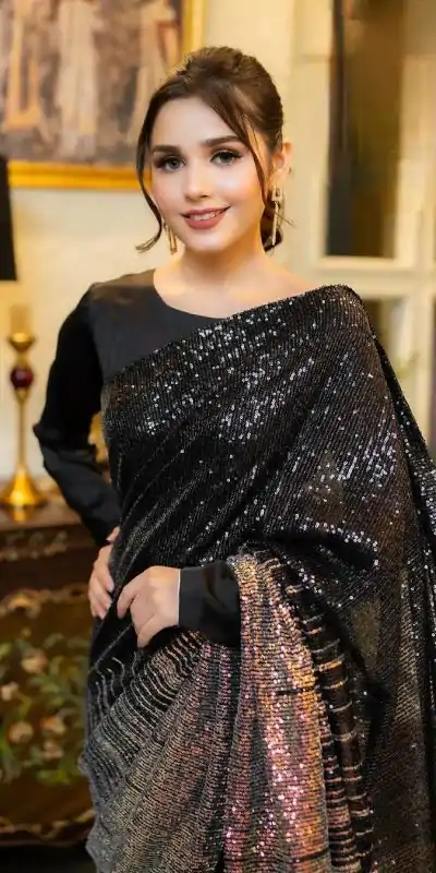 DF 3407 Black Heavy Dual Sequins Embroidery Work Saree Casual, Party Wear, Wedding, Events, Festivals Wear Etc. Expected Delivery 4-6 Working Days 1750/- | Bollywood Sarees, Creative Sarees, Designer Sarees, Embroidered Sarees, Ethnic Saree, Modern Digital sarees, Party Wear Sarees, Sarees