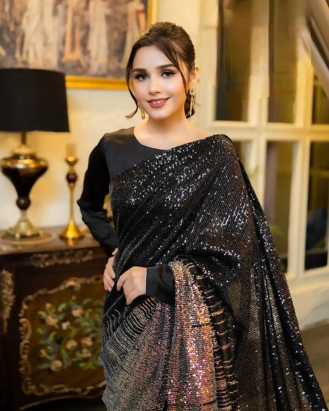 DF 3407 Black  Heavy Dual Sequins Embroidery Work Saree Casual, Party Wear, Wedding, Events, Festivals Wear Etc. Expected Delivery 4-6 Working Days 1750/- | Bollywood Sarees, Creative Sarees, Designer Sarees, Embroidered Sarees, Ethnic Saree, Modern Digital sarees, Party Wear Sarees, Sarees