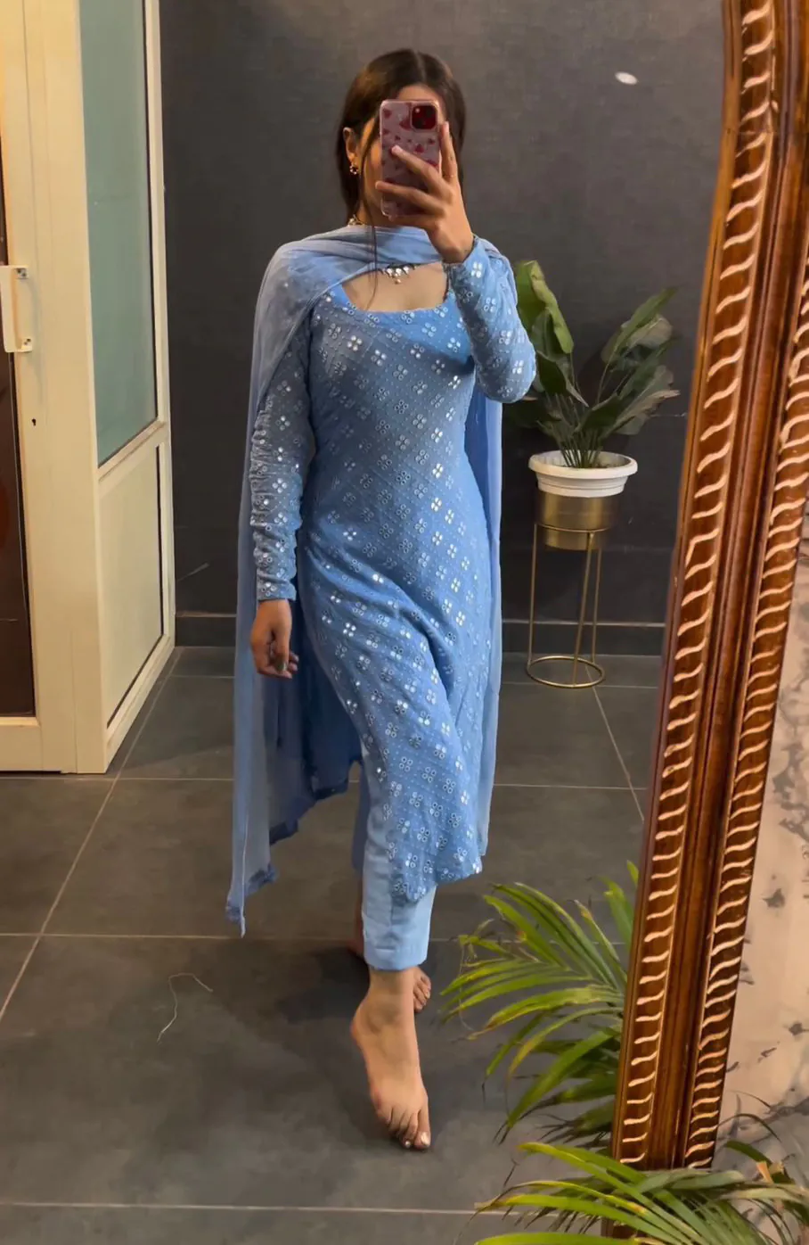 KD 1416 Blue Faux Georgette Sequence Thread work Salwar Suit Work : Embroidery With Sequence Thread Work Party, Wedding, Festive @1999/- Only | Casual Suits, Creative suits, Designer Suits, Palazzo Suits, Party Wear Suits, Salwar suit, Straight Suits