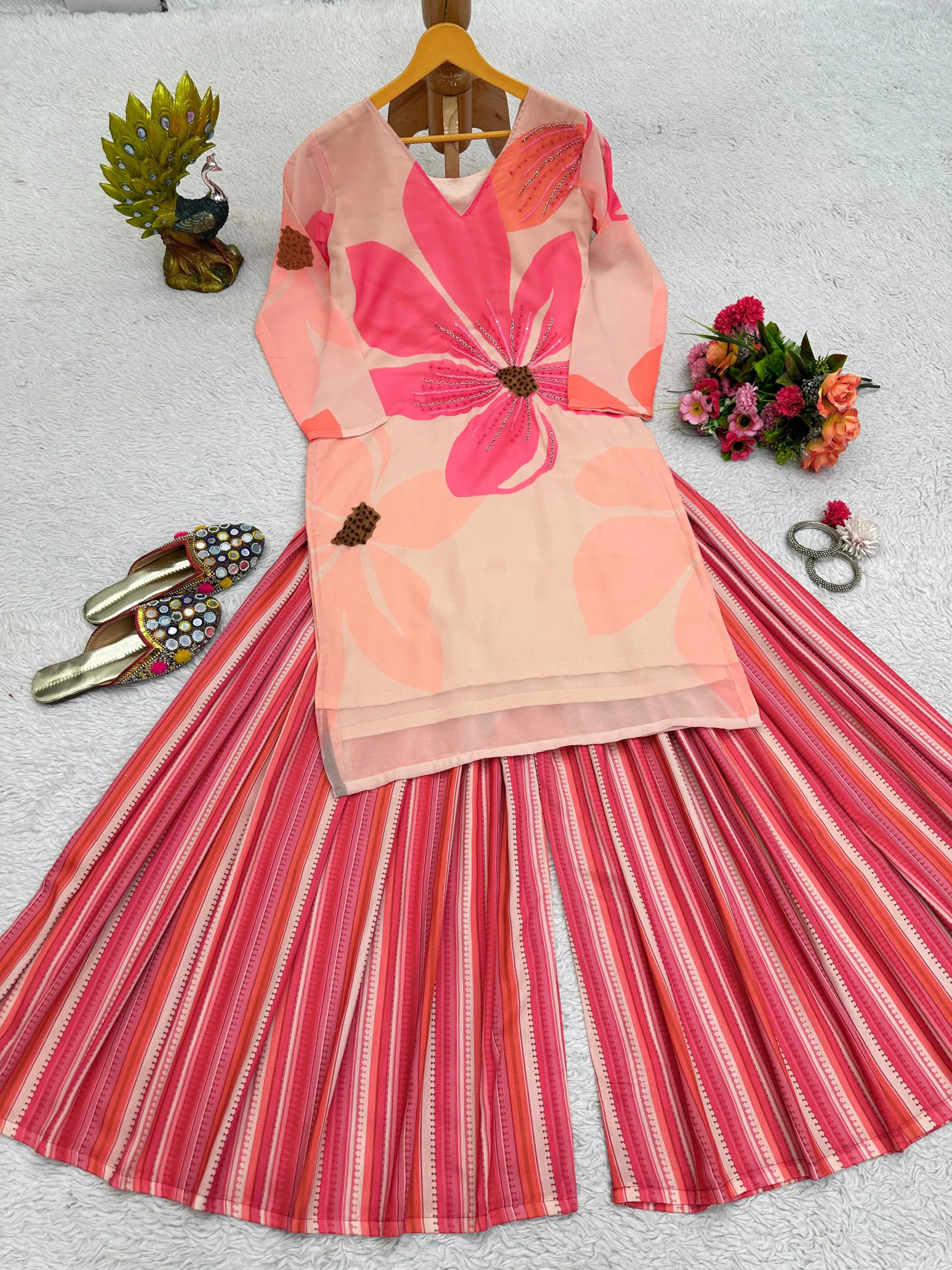 RTC 5687 Pink Color Georgette Digital Print Handwork Salwar Suit Casual, Wedding, Festive, Events Etc. Expected Delivery 4-6 Working Days @1949/- | Jump Suits, Casual Suits, Creative suits, Designer Suits, Palazzo Suits, Party Wear Suits, Patiala Suits, Salwar suit, Straight Suits