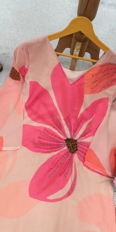 RTC 5687 Pink Color Georgette Digital Print Handwork Salwar Suit Casual, Wedding, Festive, Events Etc. Expected Delivery 4-6 Working Days @1949/- | Jump Suits, Casual Suits, Creative suits, Designer Suits, Palazzo Suits, Party Wear Suits, Patiala Suits, Salwar suit, Straight Suits