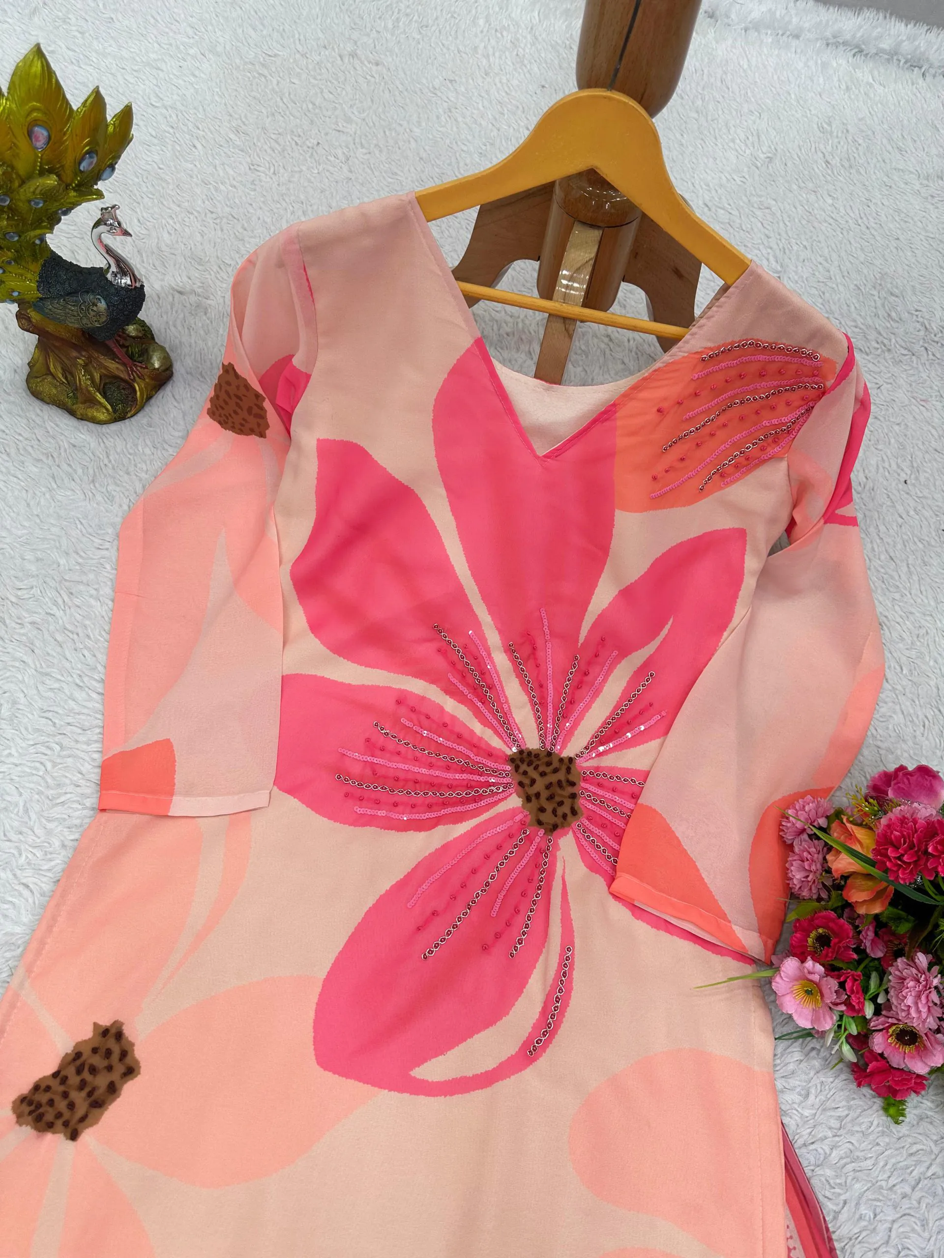 RTC 5687 Pink Color Georgette Digital Print Handwork Salwar Suit Casual, Wedding, Festive, Events Etc. Expected Delivery 4-6 Working Days @1949/- | Jump Suits, Casual Suits, Creative suits, Designer Suits, Palazzo Suits, Party Wear Suits, Patiala Suits, Salwar suit, Straight Suits