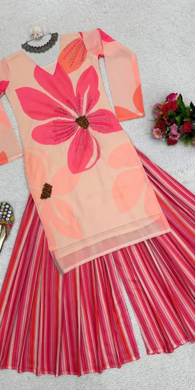 RTC 5687 Pink Color Georgette Digital Print Handwork Salwar Suit Casual, Wedding, Festive, Events Etc. Expected Delivery 4-6 Working Days @1949/- | Jump Suits, Casual Suits, Creative suits, Designer Suits, Palazzo Suits, Party Wear Suits, Patiala Suits, Salwar suit, Straight Suits