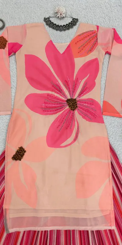 RTC 5687 Pink Color Georgette Digital Print Handwork Salwar Suit Casual, Wedding, Festive, Events Etc. Expected Delivery 4-6 Working Days @1949/- | Jump Suits, Casual Suits, Creative suits, Designer Suits, Palazzo Suits, Party Wear Suits, Patiala Suits, Salwar suit, Straight Suits