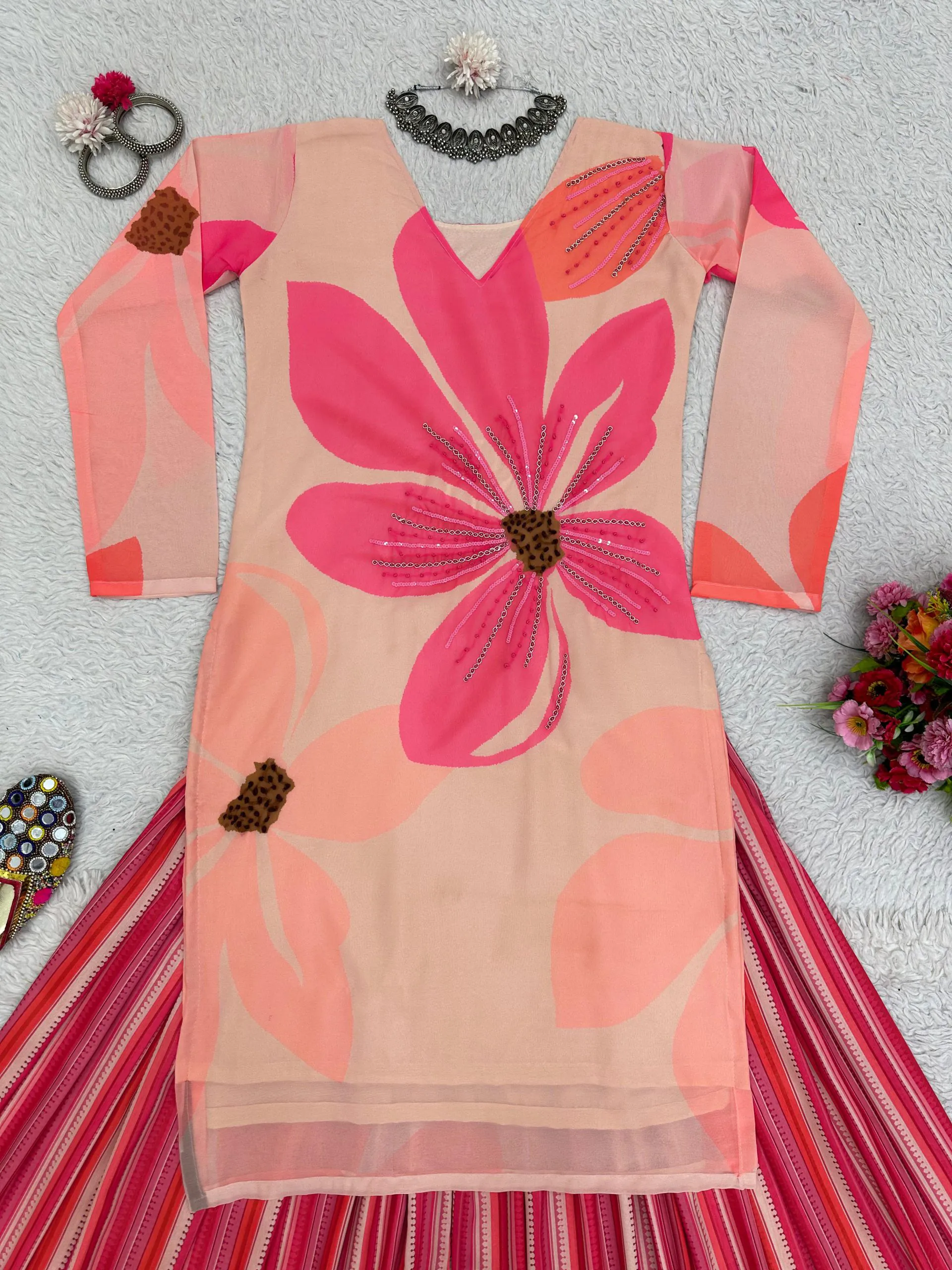 RTC 5687 Pink Color Georgette Digital Print Handwork Salwar Suit Casual, Wedding, Festive, Events Etc. Expected Delivery 4-6 Working Days @1949/- | Jump Suits, Casual Suits, Creative suits, Designer Suits, Palazzo Suits, Party Wear Suits, Patiala Suits, Salwar suit, Straight Suits