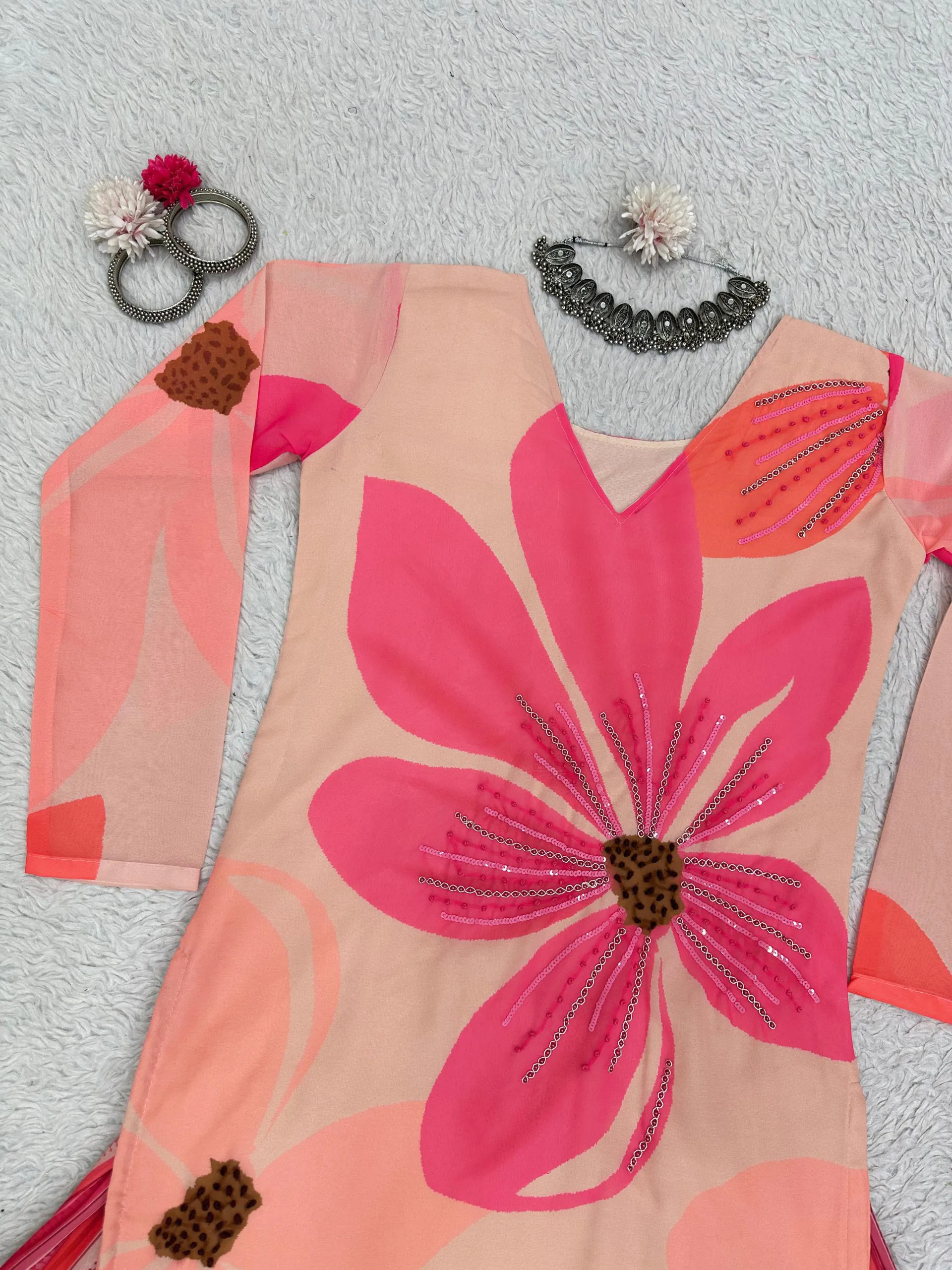 RTC 5687 Pink Color Georgette Digital Print Handwork Salwar Suit Casual, Wedding, Festive, Events Etc. Expected Delivery 4-6 Working Days @1949/- | Jump Suits, Casual Suits, Creative suits, Designer Suits, Palazzo Suits, Party Wear Suits, Patiala Suits, Salwar suit, Straight Suits