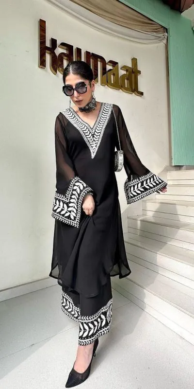 RTC 5678 Black Color Foix Georgette thread Sequence Work Kurti Casual, Wedding, Party, Festive, Events Etc. Expected Delivery 4-6 Working Days @1849/- | Bollywood Kurti, Creative Kurtis, Designer Kurti, Kurti, Party Wear Kurti, Selfie Kurti