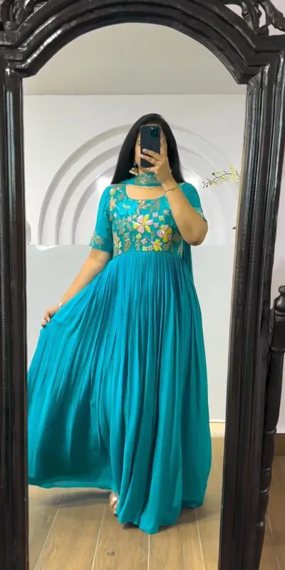 MJF 499 Blue Color Faux Georgette Multi-Thread Embroidered Work Anarkali Suit Wedding, Party, Festive, Events Etc. Expected 4-6 Working Days @1599/- | Anarkali Suits, Bollywood Anarkali, Creative-Anarkali, Designer Anarkali, Embroidered Anarkali, Party Wear Anarkali