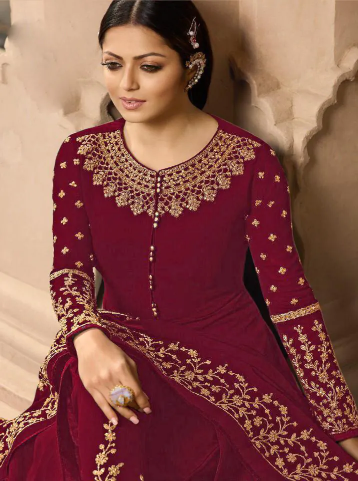 LT NITYA 3803 Maroon Color Georgette With Cording Work Sharara Suit Wedding, Festive, Party Events Etc. Expected Delivery 4-6 Working Days @1949/- | Jump Suits, Casual Suits, Creative suits, Designer Suits, Palazzo Suits, Party Wear Suits, Patiala Suits, Salwar suit, Straight Suits