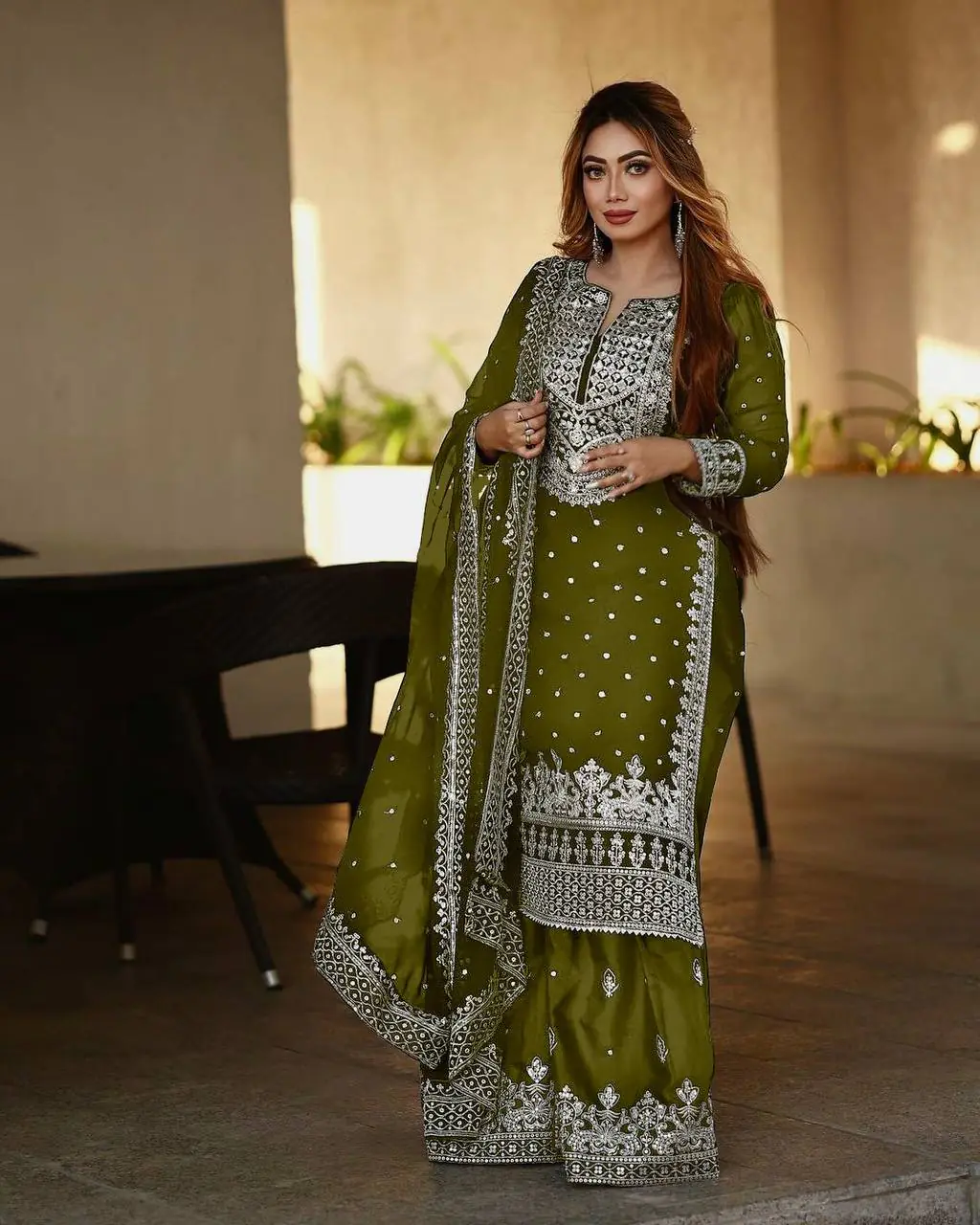 SSR 449 Mehndi Color Georgette Embroidery Sequence Salwar Suit Wedding, Party, Festive, Events Expected Delivery 4-6 Working Days @ 2049/- Only | Casual Suits, Creative suits, Designer Suits, Party Wear Suits, Salwar suit, Straight Suits