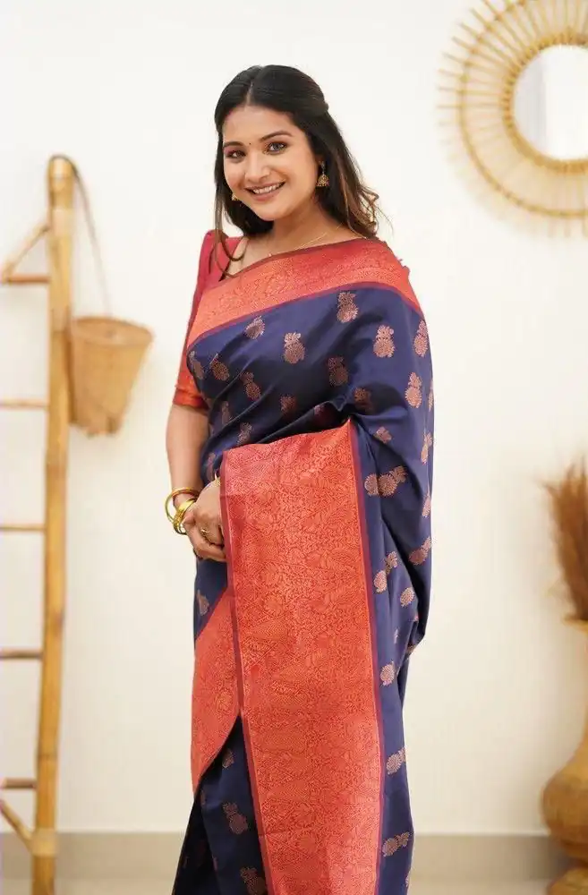 KP - 4061 Navy Blue Color Soft Lichi Silk Jacquard On All Over Saree Casual, Party Wear, Wedding, Events Etc. Expected Delivery 4-6 Working Days @1449/- | Bollywood Sarees, Creative Sarees, Designer Sarees, Embroidered Sarees, Ethnic Saree, Modern Digital sarees, Party Wear Sarees, Sarees
