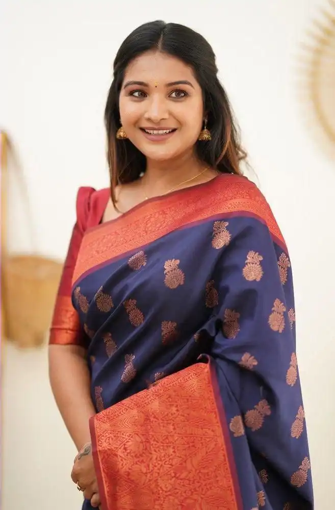 KP - 4061 Navy Blue Color Soft Lichi Silk Jacquard On All Over Saree Casual, Party Wear, Wedding, Events Etc. Expected Delivery 4-6 Working Days @1449/- | Bollywood Sarees, Creative Sarees, Designer Sarees, Embroidered Sarees, Ethnic Saree, Modern Digital sarees, Party Wear Sarees, Sarees