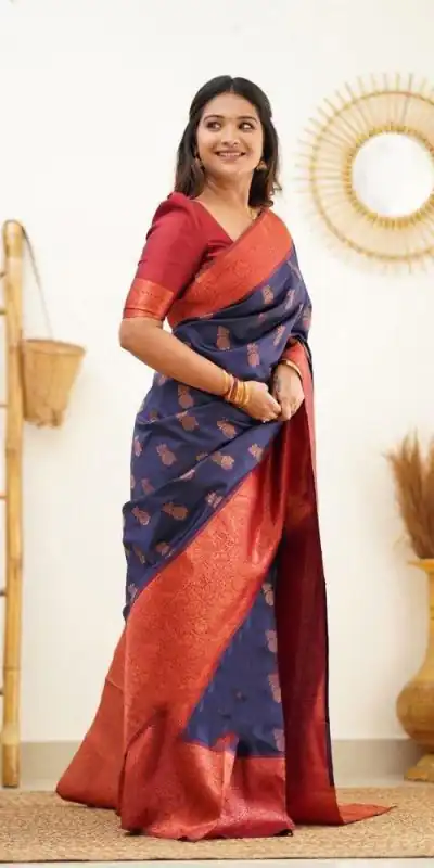 KP - 4061 Navy Blue Color Soft Lichi Silk Jacquard On All Over Saree Casual, Party Wear, Wedding, Events Etc. Expected Delivery 4-6 Working Days @1449/- | Bollywood Sarees, Creative Sarees, Designer Sarees, Embroidered Sarees, Ethnic Saree, Modern Digital sarees, Party Wear Sarees, Sarees