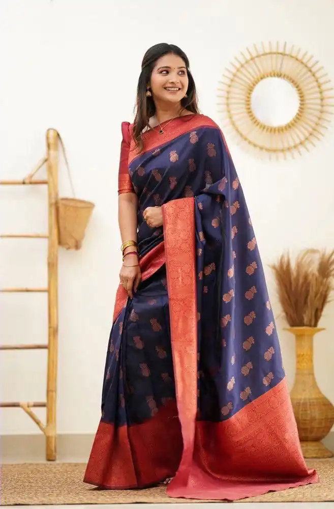 KP - 4061 Navy Blue Color Soft Lichi Silk Jacquard On All Over Saree Casual, Party Wear, Wedding, Events Etc. Expected Delivery 4-6 Working Days @1449/- | Bollywood Sarees, Creative Sarees, Designer Sarees, Embroidered Sarees, Ethnic Saree, Modern Digital sarees, Party Wear Sarees, Sarees