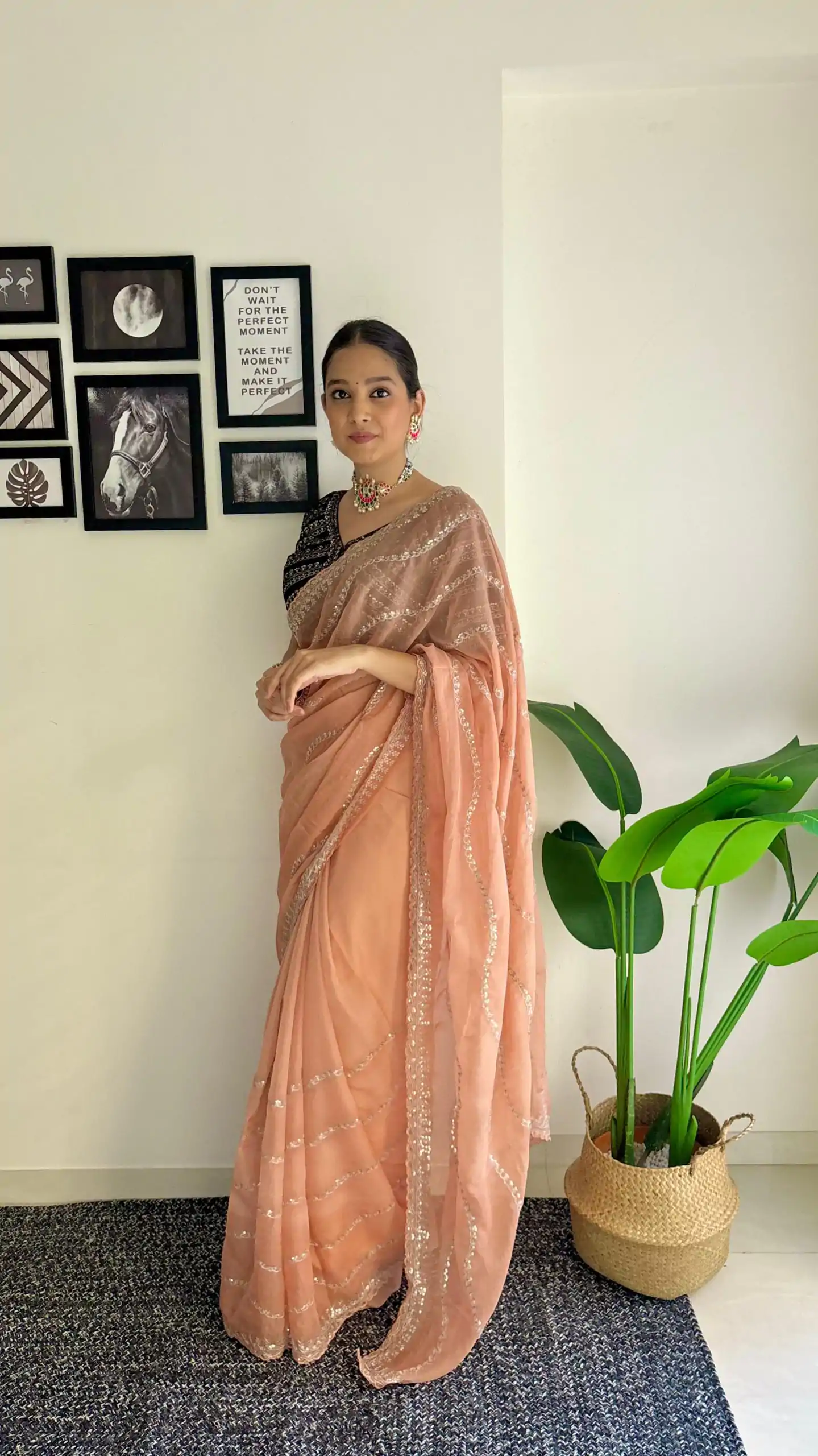 AC BROWNIE Peach Color Soft Organza Zari With Sequence Saree Blouse :Heavy Velvet   Casual, Wedding, Festive, Events Expected Delivery 4-6 Working Days @1999 | Bollywood Sarees, Creative Sarees, Designer Sarees, Embroidered Sarees, Ethnic Saree, Modern Digital sarees, Party Wear Sarees, Sarees